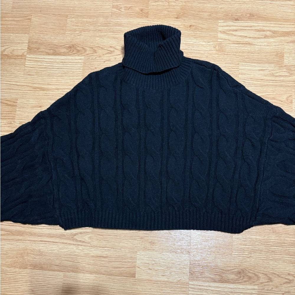 Molly Bracken Black Cable Knit Turtleneck Sweater